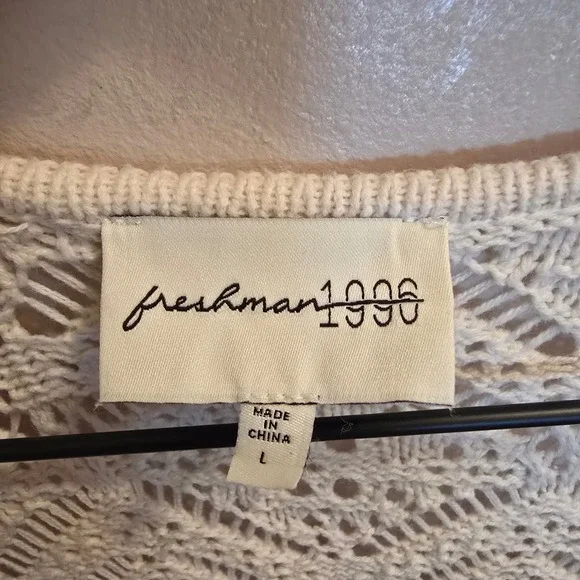 Freshman 1996 Ivory Crochet Knit Duster Cardigan Boho Longline Sweater - Size L - Picture 3 of 8